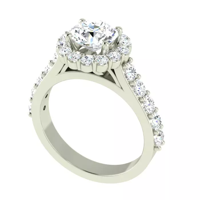 14K WHITE GOLD SHARED PRONG 11MM ROUND HALO ENAGEGEMNT RING